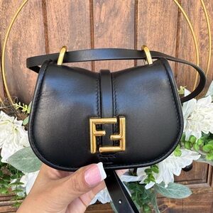 Authentic New Fendi C’mon Nano Black Leather Crossbody Bag/ Belt Bag w/Dust bag